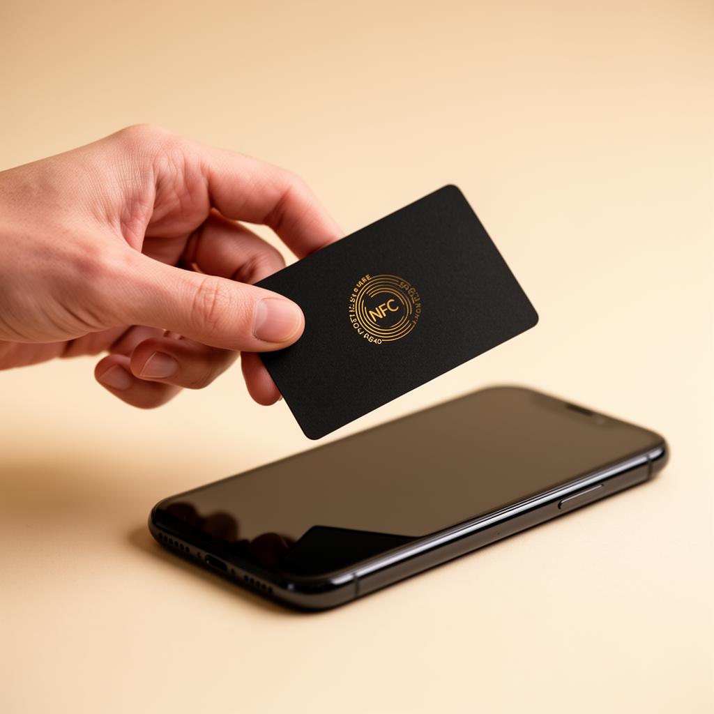 A close-up of tapping a phone to a card